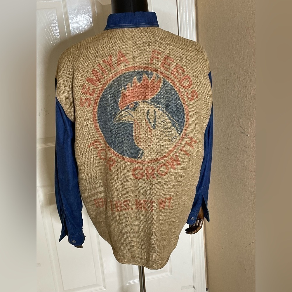 Marcos Ergas Denim/ Burlap Button Down Shirt  Medium​​​​​​​​​​​​​ - Picture 2 of 14